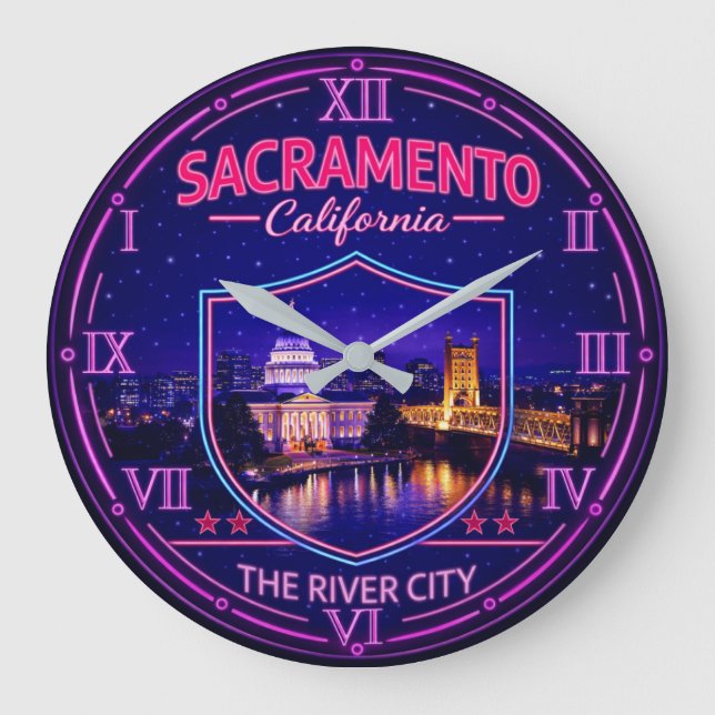 Sacramento California Capitol Skyline Large Clock (Front)