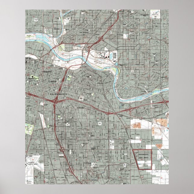 Sacramento California Map (1992) Poster (Front)