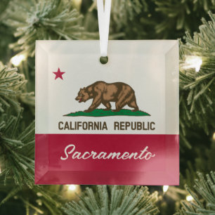 Sacramento California Republic flag Christmas Glass Tree Decoration