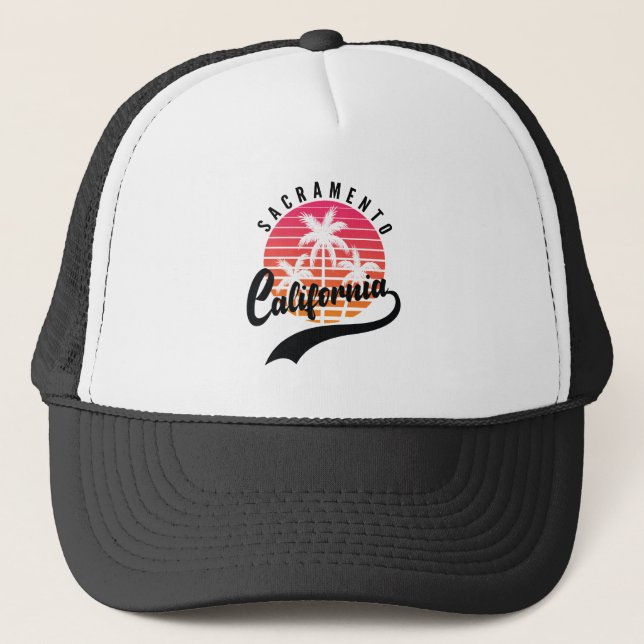 Sacramento, California Retro Sunset Trucker Hat (Front)