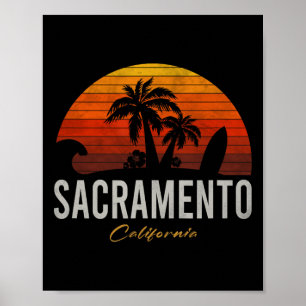 Sacramento California Retro Surfer Vintage Beach Poster