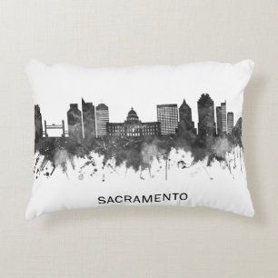 Sacramento California Skyline BW Decorative Cushion
