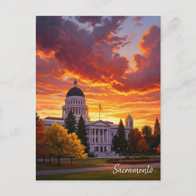 Sacramento California State Capitol Sunset Postcard (Front)