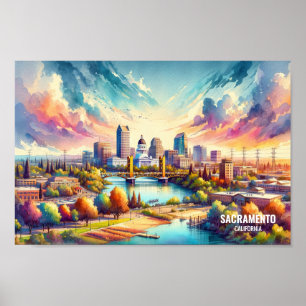 Sacramento California Travel Places watercolor Poster