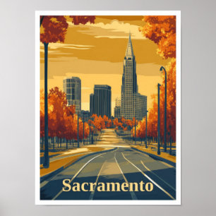 Sacramento California Vintage Travel Illustration Poster