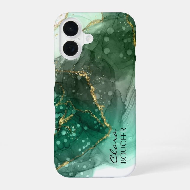 Sacramento Green Alcohol Ink Customisable iPhone 16 Case (Back)