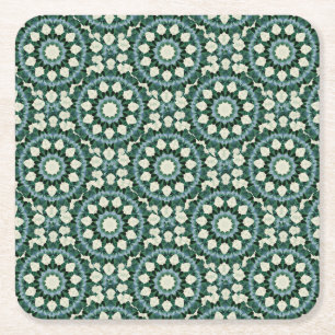 Sacramento Green and Cerulean Blue Mandala Square Paper Coaster