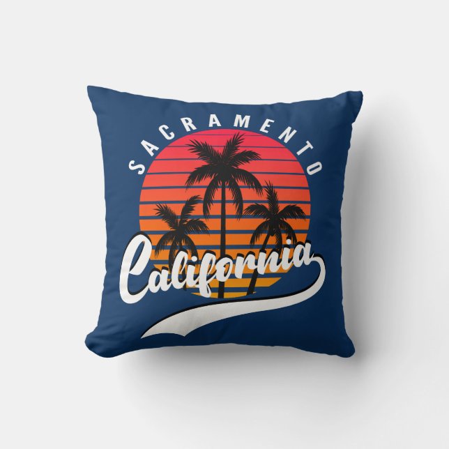 Sacramento Retro Sunset Throw Pillow (Front)