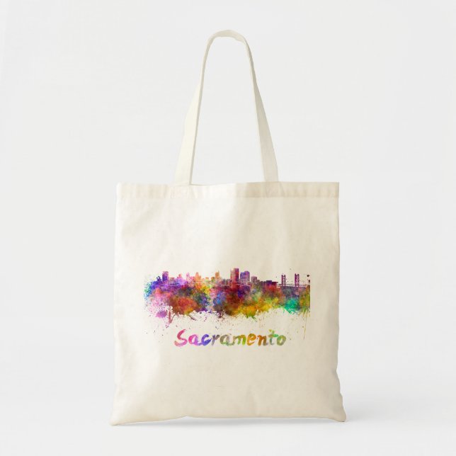 Sacramento skyline in watercolor tote bag (Front)
