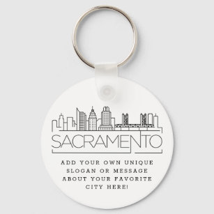 Sacramento Stylised Skyline   Custom Slogan Key Ring