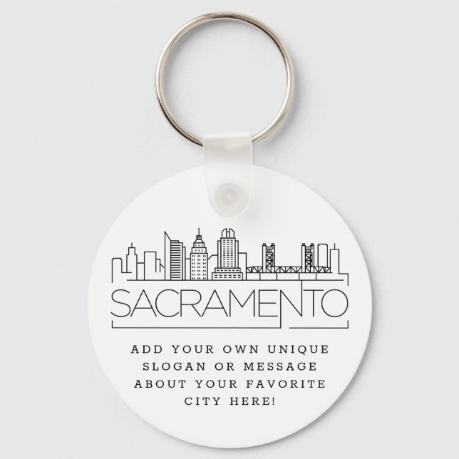 Sacramento Stylised Skyline | Custom Slogan Key Ring (Front)