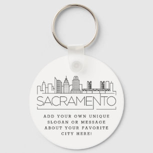 Sacramento Stylized Skyline   Custom Slogan Key Ring