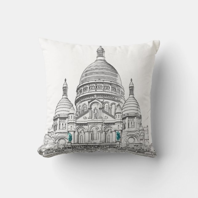 Sacre Coeur Basilica on Montmartre hill, Paris Cushion (Front)