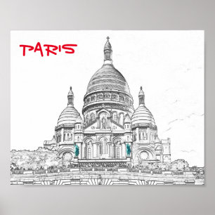 Sacre Coeur Basilica on Montmartre hill, Paris Poster