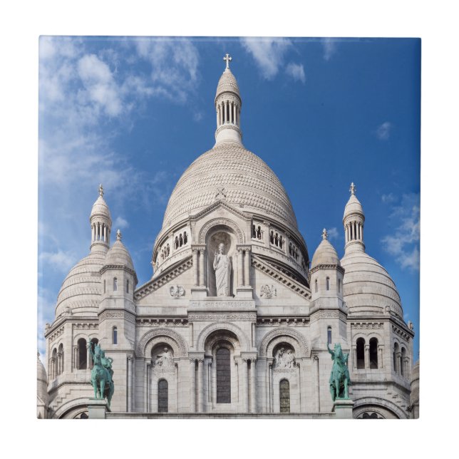 Sacre Coeur on Montmartre hill - Paris, France Ceramic Tile (Front)