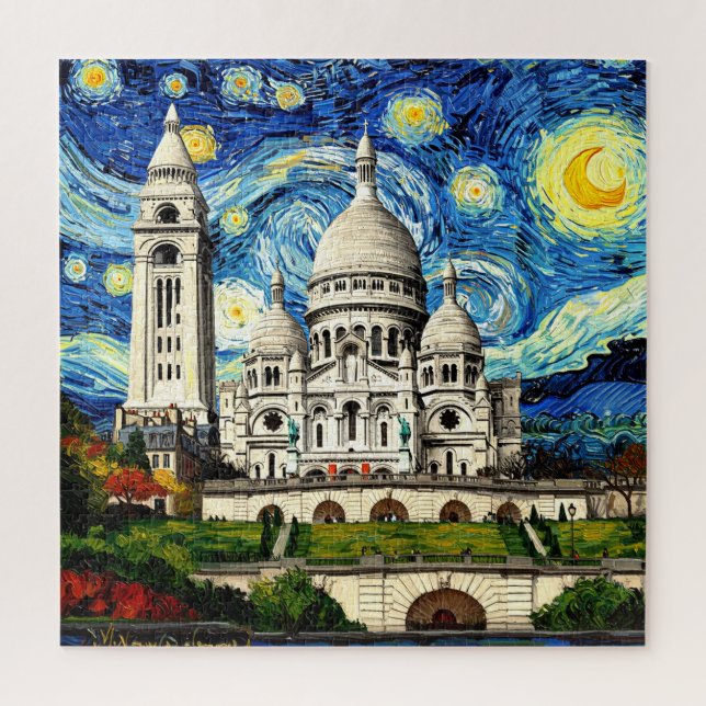 Sacre-Coeur Paris France Starry Night Jigsaw Puzzle (Vertical)