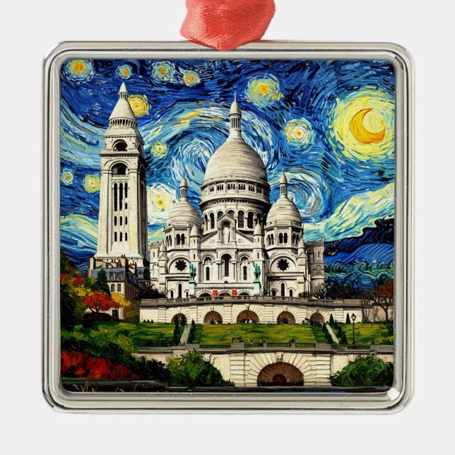 Sacre-Coeur Paris France Starry Night Metal Ornament (Front)