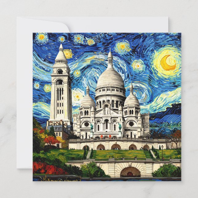 Sacre-Coeur Paris France Starry Night Save The Date (Front)