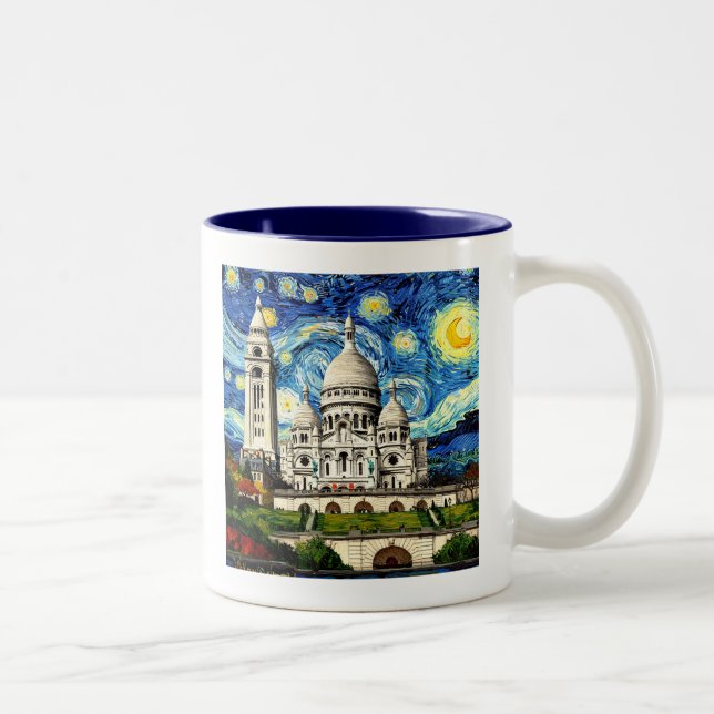 Sacre-Coeur Paris France Starry Night Two-Tone Coffee Mug (Right)