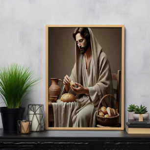 Sacred Act of Jesus Breaking Bread Poster