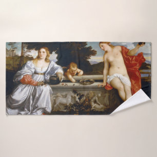 Sacred and Profane Love, Tiziano Vecelli, 1515 Bath Towel