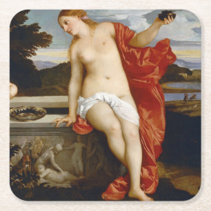 Sacred and Profane Love, Tiziano Vecelli, 1515 Square Paper Coaster