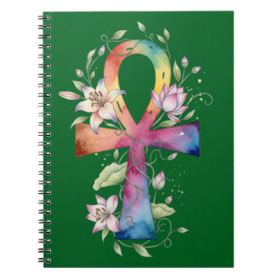Sacred Ankh Floral Watercolor Notebook
