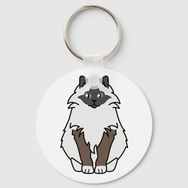 Sacred Birman Cat Cartoon Key Ring (Front)