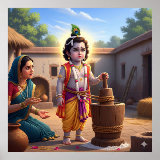 Sacred Blue Traditional Damodara Bala Krishna Poster