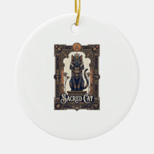 Sacred Cat Cat Ancient Egypt Vintage Vector Art Sh Ceramic Ornament