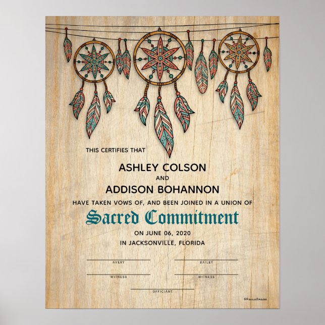 "Sacred Commitment" Boho Rustic WeddingCertificate Poster (Front)