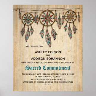 "Sacred Commitment" Boho Rustic WeddingCertificate Poster