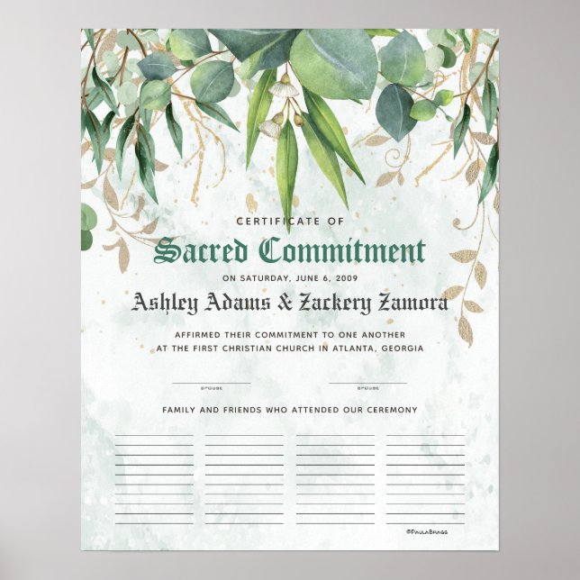 Sacred Commitment Guest Book Wedding Certificate (Front)