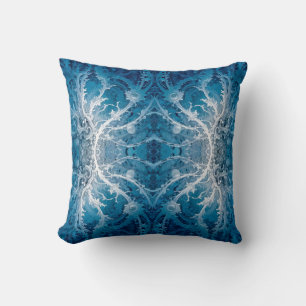 Sacred Cosmic Flow - Blue Silver Symmetry Cushion