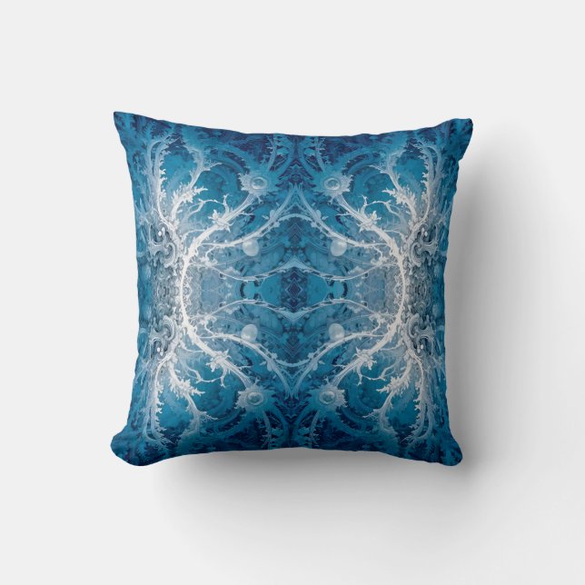 Sacred Cosmic Flow - Blue Silver Symmetry Cushion (Front)