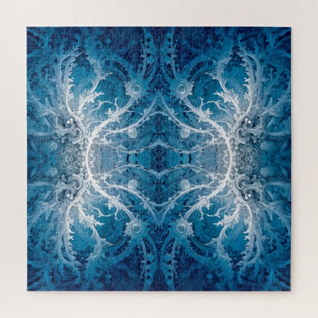 Sacred Cosmic Flow - Blue Silver Symmetry Jigsaw Puzzle (Vertical)