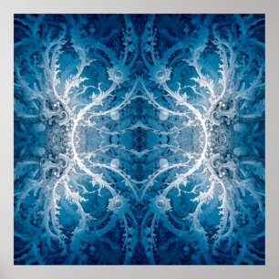 Sacred Cosmic Flow - Blue Silver Symmetry Poster