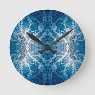 Sacred Cosmic Flow - Blue Silver Symmetry Round Clock