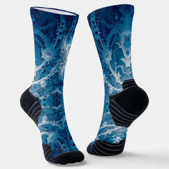 Sacred Cosmic Flow - Blue Silver Symmetry Socks (Angled)