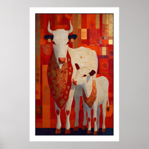 Sacred Cow Wall Art Vintage Etched Lines and Warm