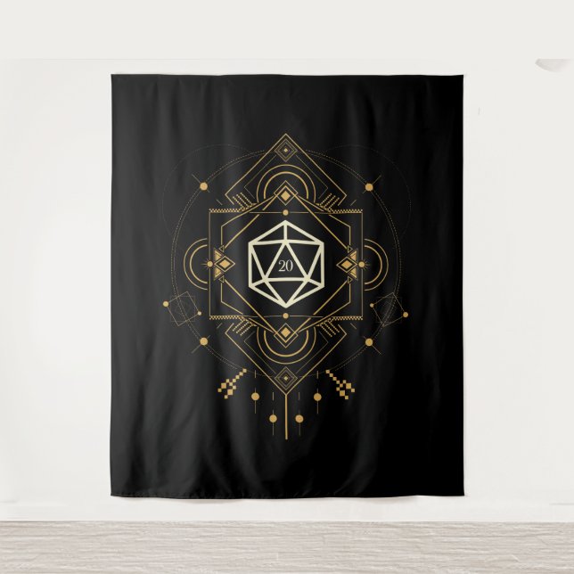 Sacred D20 Dice Minimalist Geometry Tabletop RPG Tapestry (Front)