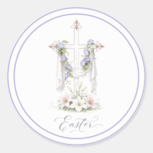 Sacred Easter Cross with Soft Blooms Classic Round Sticker