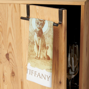 Sacred Egyptian Royal Cat Personalised  Tea Towel