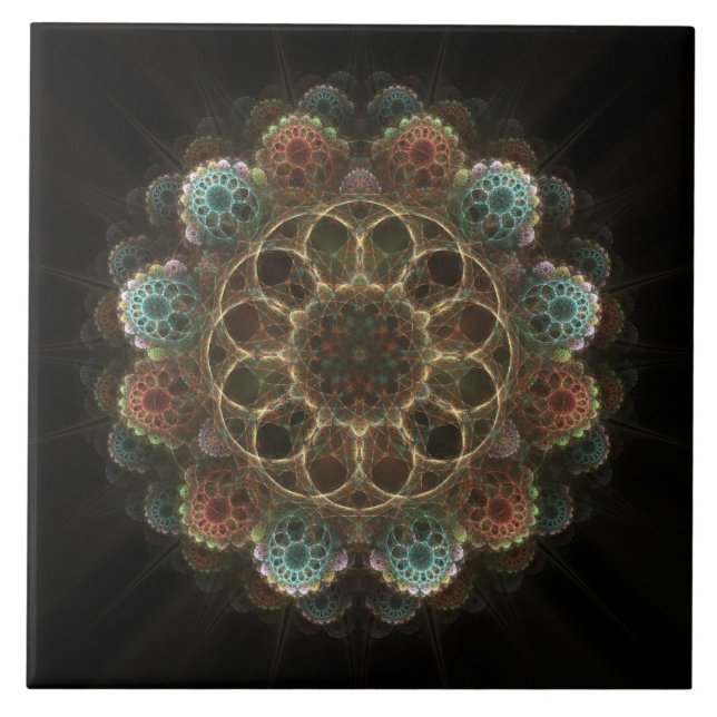 Sacred esoteric fractal ornament ceramic tile (Front)