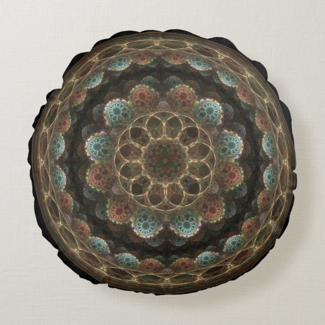 Sacred esoteric fractal round ornament cushion (Front)