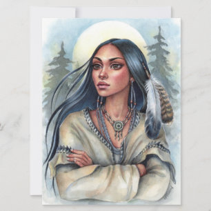 Sacred Feathers Native Woman Spirit Moon Art Card