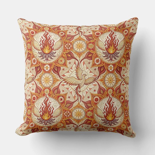 Sacred Flame Lotus Mandala - Fire Phoenix Pattern Cushion (Front)