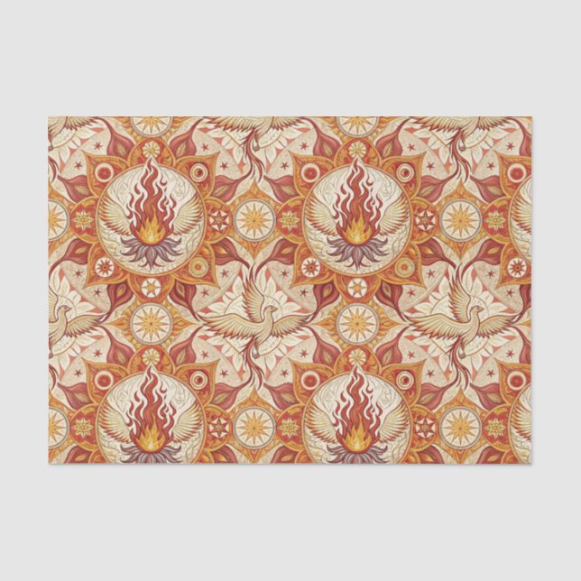Sacred Flame Lotus Mandala - Fire Phoenix Pattern Tissue Paper (Front)
