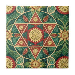 Sacred Geometric Floral Mandala Design Pattern Art Ceramic Tile