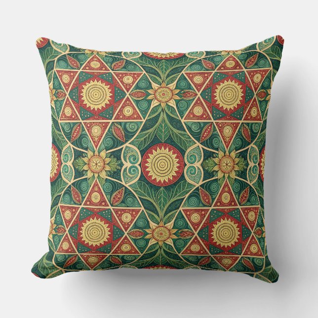 Sacred Geometric Floral Mandala Design Pattern Art Cushion (Front)